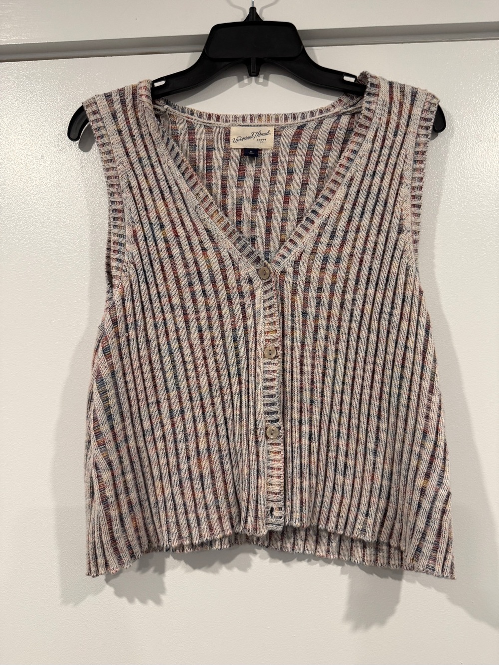 Knit striped button down vest